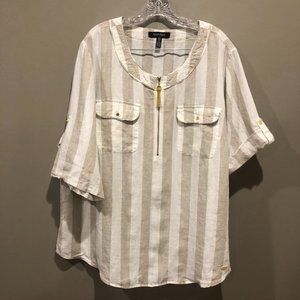 Ellen Tracy Tan/Beige Short Sleeve Linen Tunic